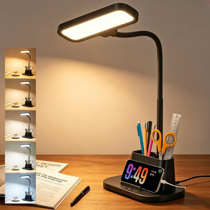 Greta – Multifunktionale LED-Schreibtischlampe mit Organizer und Uhr