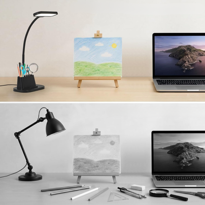 Greta – Multifunktionale LED-Schreibtischlampe mit Organizer und Uhr