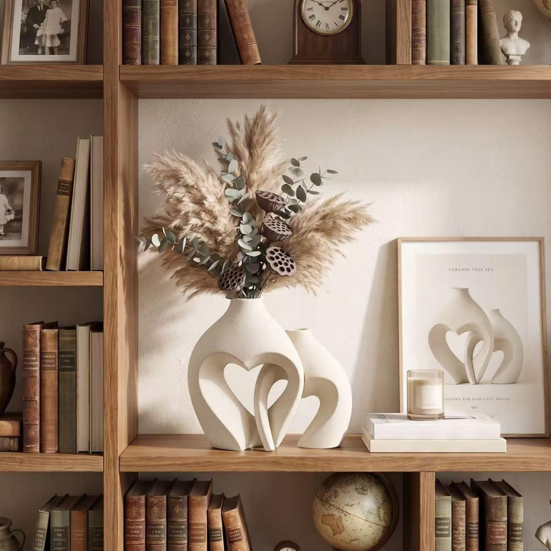 Mila – Keramik-Vasen-Set mit modernem Herz-Ausschnitt